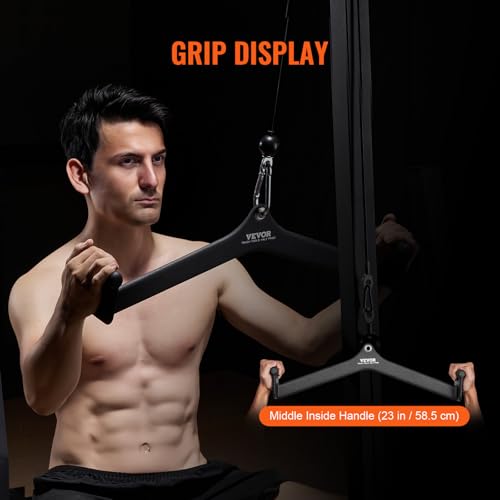 VEVOR LAT Pulldown Attachments, Cable Machine Rowing T-bar V-bar Tricep Pull Down Bar, Back Strength Training Rubber Coated Handle Grip, Bicep Curl Tricep LAT Pulldown Bar for Home Gym Fitness - size: 23x5.5x6.7"