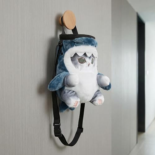 Cat Rock Climbing Chalk Bag, Fun Plush Animal Chalk Pouch with Drawstring, Adjustable Waist Belt for Indoor Outdoor Bouldering Sport Climbing - style: Small Grey Shark Cat