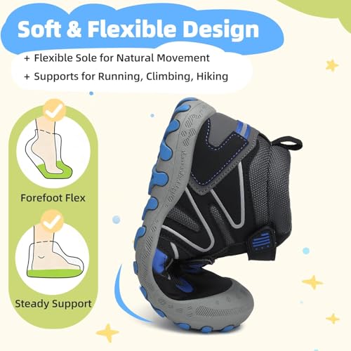 Mishansha Kids Water Resistant Hiking Boots, Boys Girls Anti Collision Anti-Skid Athletic Outdoor Adventure Trekking Shoes | Protective Toe, Adjustable Fit and Flexible Sole for Camping, School, Walking, Trekking, Trail Adventures and Everyday Wear - colo