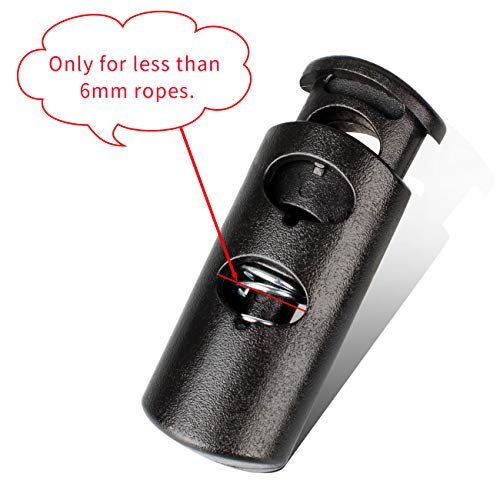 DYZD Double Hole Cord Locks End Plastic Spring Stop Toggle Stopper for Drawstrings, Paracord (Black, 10 PCS)