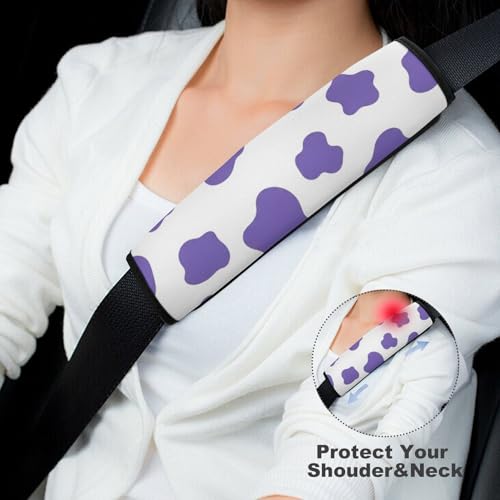2 Pack Purple Cow Print Lavender Car Seat Straps Shoulder Pads Soft Padded Shoulder Harness Cover for Adult Use, Stroller Pushchair High Chair, Pressure Relief - color: Pattern 973