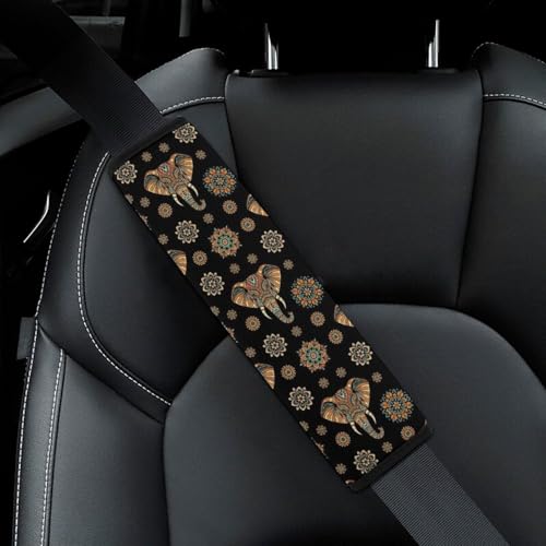 2 Piece Indian Elephant Car Seat Straps Shoulder Pads Universal Fit Automotive Seat Belt Protector for Kids, Car Seats Pushchair Strollers High Chair Pushchair - color: Pattern 588
