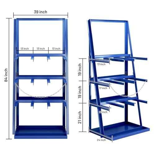 Vertical Bar Rack, 3000 LB Capacity, Steel Bays Long Parts Storage Rack, Lumber and Metal Garage Organizer, Heavy Duty Pipe Organizer Shelf With Chain for Garage Basement Pantry