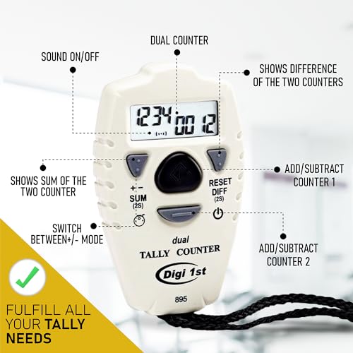 TC-895 Digital Dual Tally Counter, Electronic Up Down Clicker Counter, Add/Subtract People Counter, Handheld Pitch Counter for Golf, Lap & Sports Games