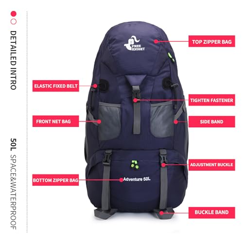 Bseash 50L Hiking Backpack, Water Resistant Lightweight Outdoor Sport Daypack Travel Bag for Camping Climbing Skiing Cycling (Dark Purple - With Shoe Compartment) - color: Dark Purple - With Shoe Compartment