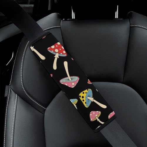 2 Pack Universal Fit Seat Belt Shoulder Pad for Kids, Car Seats Pushchair Strollers High Chair Pushchair, Colorful Mushrooms Shoulder Protector, Anti-Slip Pad - color: Pattern 964