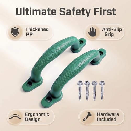 Plastic Safety Handles 2 Pcs Playground Grab Handles | Non-Slip Durable Design for Playhouse, Treehouse, Climbing Frame, Jungle Gym, Swing Set Indoor Outdoor - color: Green-2pack