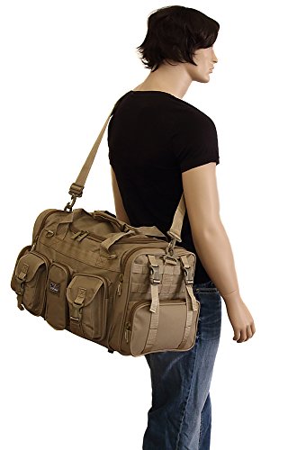 Mens Large 22" Inch Tan Duffel Duffle Military Molle Tactical Gear Shoulder Strap Travel Bag - color: Tan