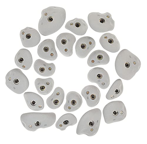 Atomik Rock Climbing Holds Set of 24 Golfus Style Climbing Holds in Gray with Outdoor Hardware
