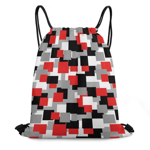 Theft Proof Drawstring Backpack Cinch Sack Water Resistant for Travel Camping Sports Equipment Men Women, White,Grey,Black And Red Irregular Geometric Bags - color: Picture (40)