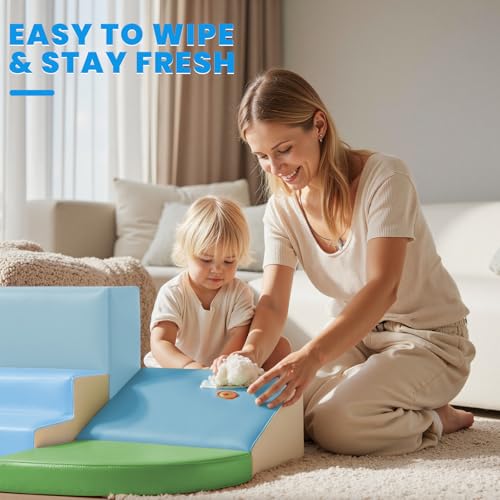 Hoohtoot PU Leather Foam Blocks for Toddlers: 6-Piece Indoor Climbing Play Set - Soft Climbing and Sliding Blocks - Baby Learning Gym - Toddler Activity Structure for Preschool - style: Blue/Green