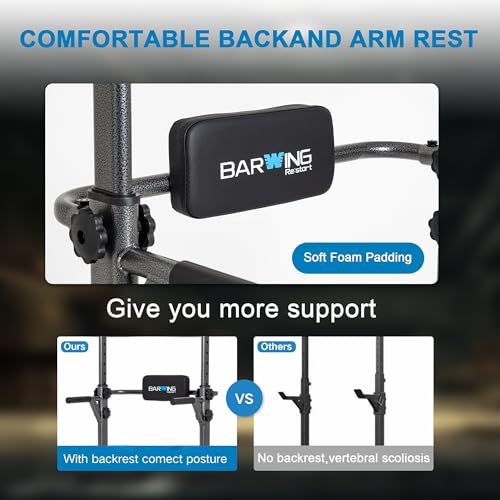 BARWING Pull Up Bar Station, Power Tower, Dip Station with 3D Backrest, Multi-Function Strength Training Stand Rack, Adjustable Height Dip Bar for Home Gym Workout Stand Fitness Exercise Equipment - color: P008-B
