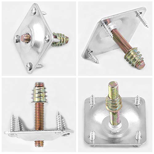 Glarks 8 Sets Sliver Furniture Leg Mounting Plates Set, 8Pcs Leg Attachment Plates with 40pcs 5/16" Hanger Bolts Screws for Furniture Sofa Couches Seats