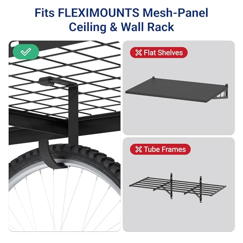 FLEXIMOUNTS 4 Pack Add-On Storage Flat Hooks, Black | Accessory for Garage Ceiling Rack and Wall Shelving, Max Weight Capacity up to 50 lbs - color: Black