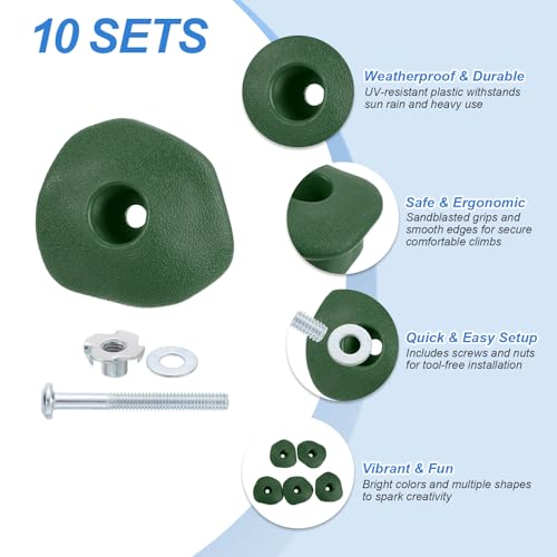 PATIKIL Rock Climbing Holds, Climbing Rock Wall Grips Play Set Climber Attachments with Single Holes for Playground - color: Green, style: Green-D