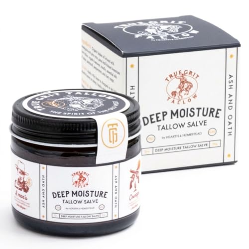True Grit Tallow John Wayne Inspired Deep Moisture Salve – Ash and Oath Scent – Soothing Balm for Rough, Dry Hands – Grass-Fed & Finished Tallow, Beeswax & Lanolin – 2 oz