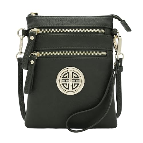 Solene Small Multi Zipper Pockets Crossbody Bag with Detachable Wristlet - color: Olive