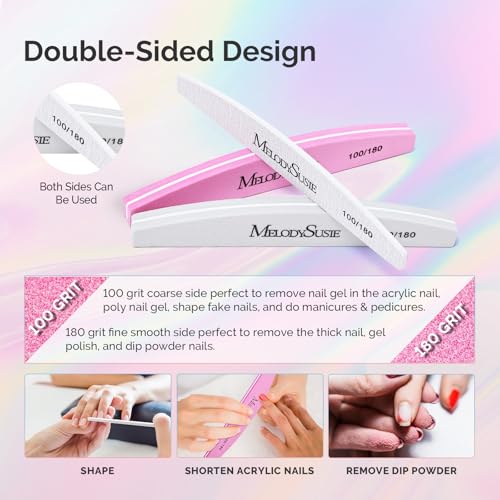 MelodySusie 16Pcs Professional Nail Buffer Kit,Nail Files and Buffers,Nail Buffer Block,Nail Brush, Nail File Buffers Kit for Natural Nails,DIY,Home Use,Salon（100/180 Grit） - size: 16Pcs