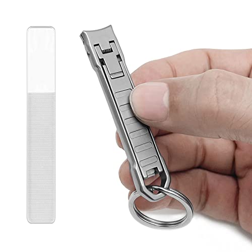 Nail Clippers for Natural Finger Nails Ultra Thin Mini Travel Portable Folding Wide Jaw Cutter with Glass Nail File Curved Trimmer for Fingernail Toenail, with Keychain(X021DB-S) - size: Mini