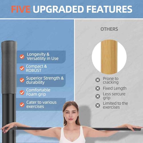 Yoga Stick 5 Ft Sturdy Steel Adjustable Stretching Stick for Mobility, Flexibility and Balance Versatile Exercise Stick