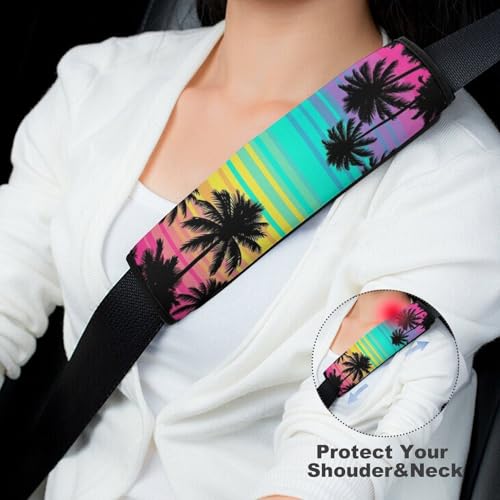 Universal Fit Hawaiian Tropical Island Botanical Branches Palm Tree Print Car Seat Belt Pad for Elderly Support, Stroller Pushchair High Chair, 1 Pair Shoulder Harness Cover Neck And Shoulder Support - color: Pattern 52