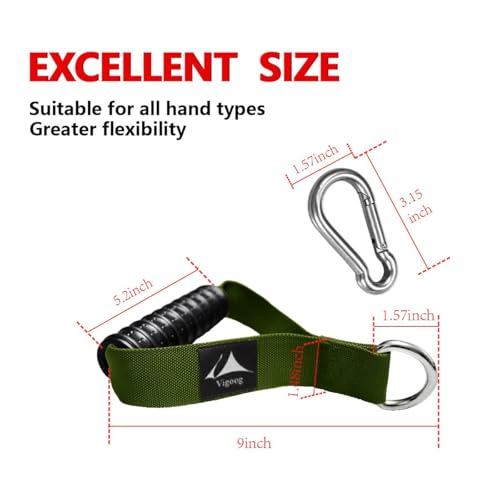 Heavy Duty Gym Exercise Handles Attachment for Cable Machine,Resistance Band,Pulley System Home Fitness Workout Equipment, with Elastic Rubber Grip and 2 Large Carabiners - color: Military Green xw