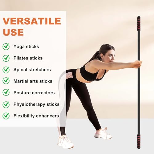 Yoga Stick Sturdy Steel, 5 Ft Adjustable Stretching Stick for Mobility, Flexibility and Balance, Versatile Exercise Stick with Non-Slip Ends and Foam Handles for Fitness, and Posture - color: Black
