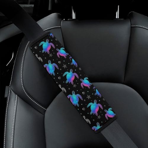 2 Pack Universal Fit Seat Belt Cover for Child, Stroller Pushchair High Chair, Neon Purple Sea Turtle Black Automotive Seat Belt Protector, Pressure Relief - color: Pattern 971