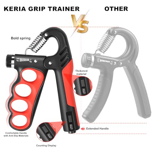 Keria Adjustable Hand Grip Strengthener(11-220Lbs), Grip Strength Trainer with Auto-Click Digital Counter, Ergonomic Forearm Trainer for Athletes, Musicians, Physical Therapy