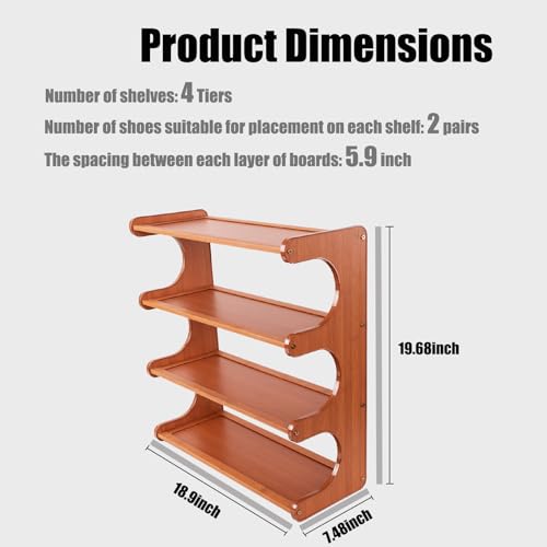 Shoe Rack,Small 4 Tier Shoe Organizer Storage Shelf,Bamboo Narrow Shoe Closet,Small Space Shoe Rack,for Entryway Closet 18.89×7.48×19.3inch - size: 4 Tier-18.89" Wide