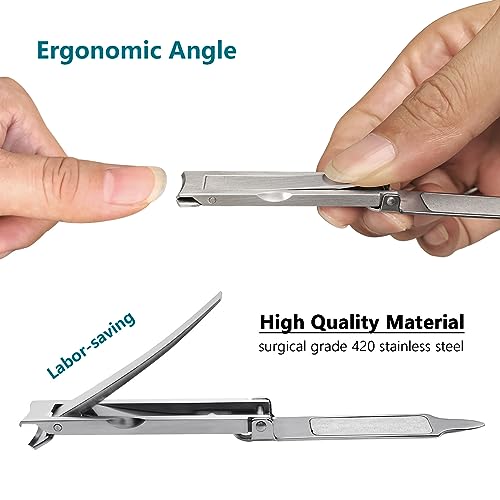 Ultra Thin Portable Fingernail Clipper Small Pocket Folding Nail Clippers, Wide Jaw Cutter with Keychain Curved Trimmer, Flip Open Brushed Finish (Small-Brushed) - size: Small