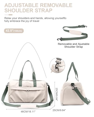 Gym Bag for Women Duffle Bag with Shoe Compartment Yoga Mat Bag Sports Workout Bag Weekend Overnight Bag, Beige Green - color: A22- Beige Green
