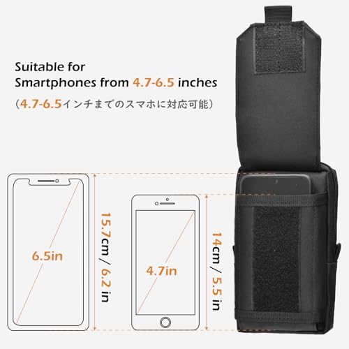 TRIWONDER Tactical Phone Pouch Molle, Smartphone Holster Bag EDC Utility Cellphone Lock Card Holder Organizer Fit for Waist Belt Case - color: 01 Black