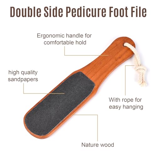 2PCS Foot File Foot Rasp Wooden Handle Pedicure Tool Foot Callus Remover Scrubber Dual-Sides Heel Grater for Dead Skin (1)
