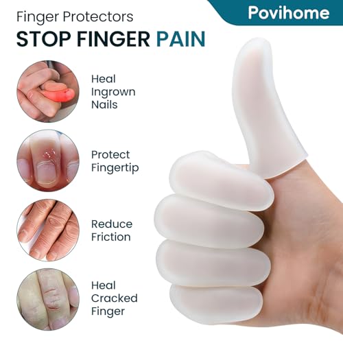 Povihome Finger Cots Protectors - Moisturizing Thumb and Finger Covers - Thickend Version - Elastic Cracked Silicone Finger Sleeves to Protect Cracked, Peel Finger and Other Finger Pain (Clear, 20PCS) - color: Clear, size: Medium (20PCS)