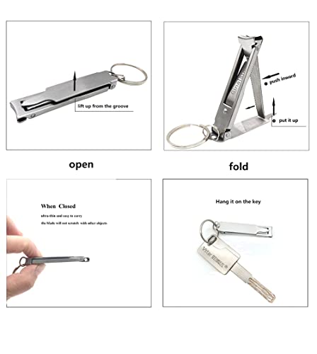 Stainless Steel Portable Nail Cutter，German Keychain Nail Clipper with File for Man and Women, Ultra Thin Flat Fingernail Clipper Perfect Use for Traveling、 Home 、 Office (Small, 1)