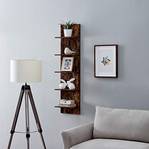 Danya B. Decorative Wall Mount Vertical Shelving Unit – Modern 5-Tier Column Shelves – Pine Grain Finish