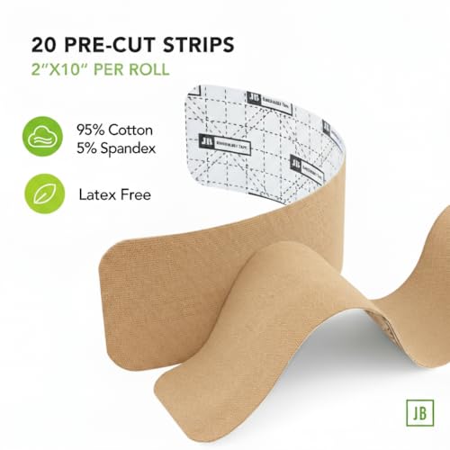 JB Tape Kinesiology Tape, Beige, 80 Precut 10-Inch Strips, 4 Rolls | Elastic, Latex-Free, Water Resistant, Athletic Muscle & Joint Support - color: Beige Neutral