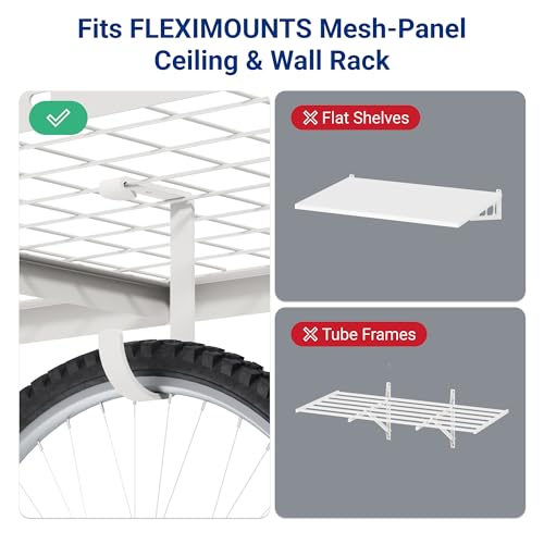 FLEXIMOUNTS 4 Pack Add-On Storage Flat Hooks, White | Accessory for Garage Ceiling Rack and Wall Shelving, Max Weight Capacity up to 50 lbs - color: White