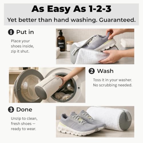 DARU 2-Pack Shoe Washing Machine Bag, Sneaker and Tennis Shoe Laundry Bags | Shoe bag for washing machine, Mesh Protection, Washer & Dryer Safe, Locking Reinforced Zipper, 360 Deep Shoe Cleaner, XL - color: White
