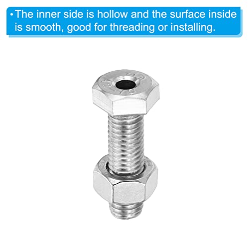 PATIKIL M10x35mm Hollow External Hexagon Screw, 2 Set Cylindrical Lamp Threading Socket Screws Through Hole Bolt with Nut 304 Stainless Steel - size: 35mm