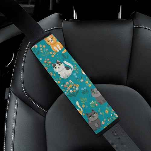 Universal Soft and Comfortable Colorful Cats Cherry Seat Belt Shoulder Pad for Kids, Most Cars, 1 Pair Seat Belt Covers Cushion Anti-Slip Pad - color: Pattern 217