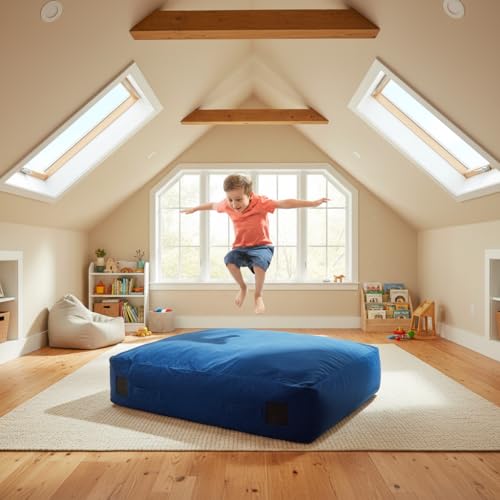 GYMAX Crash Pad for Kids Sensory, 4.75FTx4.75FT/4 FTx3 FT Sensory Crash Mat w/Washable Cover & Foam Blocks for Jump, Climb, Gymnastics, Sensory Therapy, Kids, Adults