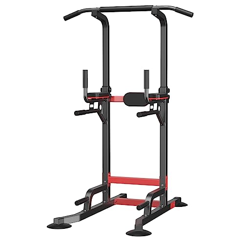 Power Tower Dip Station Pull Up Bar - Multi-Purpose Home Gym Equipment with Adjustable Height and Non-Slip Foot Pads - 330lbs/150kgs Capacity - color: Black (Upgraded Model)