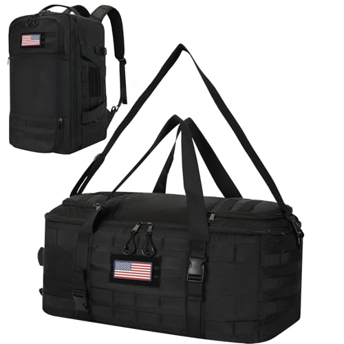 kokkoya Tactical Gym Bag for Men 40L Tactical Duffel Bag Backpack Gym Bag Large With MOLLE Water Resistant 600D Degree Full Opening Powerlifting for Travel Crossfit Football