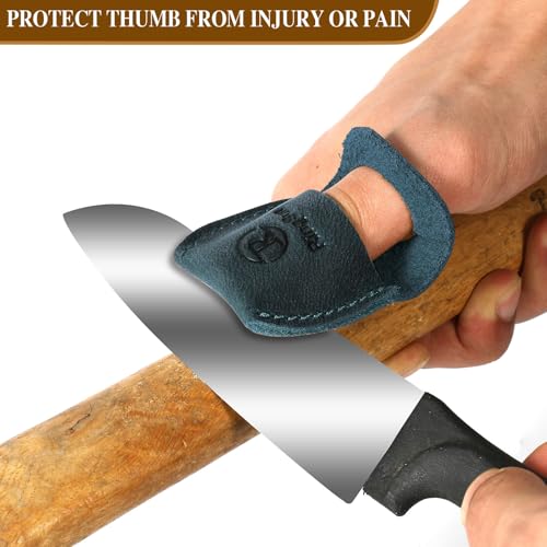 Thumb Guard Wood Carving Tools, Leather Finger Protector, Handmade Carpenter Working Carving Kit Accessories, Blue - color: Blue