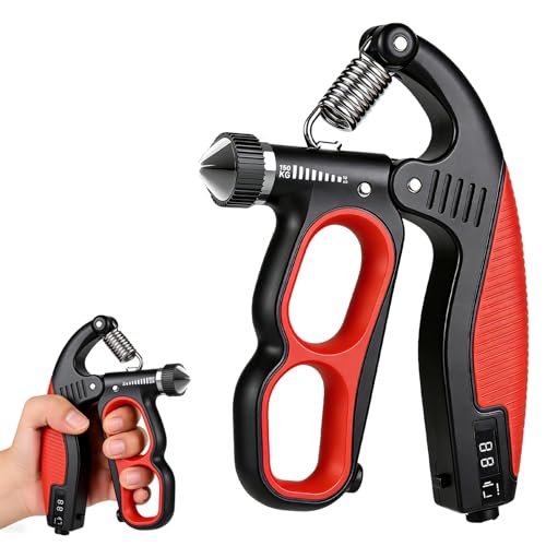 Hand Gripper Strengthener, 22-330LB Adjustable Resistance Grip Strength Trainer with Counter, Forearm Exerciser for Injury Recovery and Muscle Building - color: Red