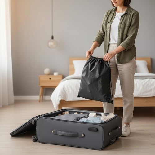 6-Pack Nylon Drawstring Bags with Toggle Closure - Multi-Size Cinch Sack Set for Travel Luggage Organization, Gym Gear, Shoe Storage, and Folding Blind Cane Pouch - Ditty Bags (11 x 13 Inch) - size: 11 x 13 Inch