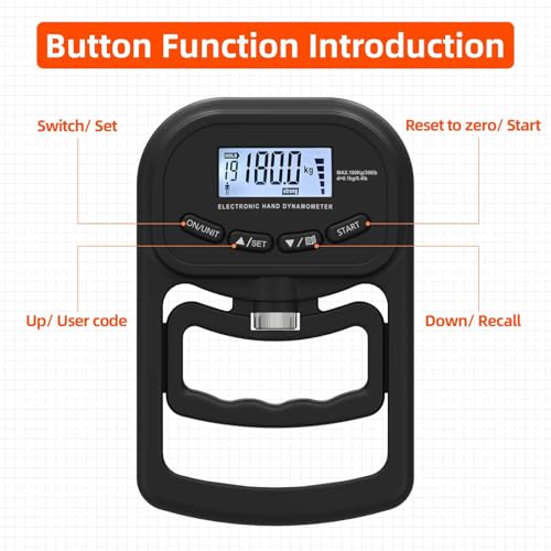 396lbs / 180kg Grip Strength Trainer, Rechargeable Electronic Hand Dynamometer, Digital Grip Strength Tester with LCD Display, Adjustable Hand Grip Dynamometer Hand Exercisers for Strength