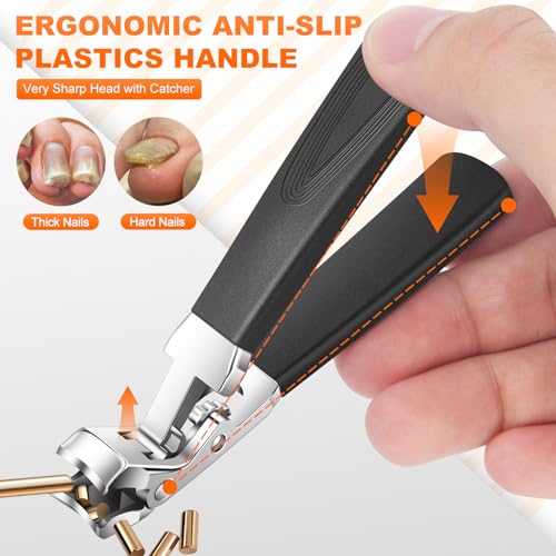 5PCS Nail Clipper Set for Thick Nails with Portable Leather Case | Ultra Sharp Toenail Clippers for Seniors with Wide Jaw Opening Manicure Pedicure Kit